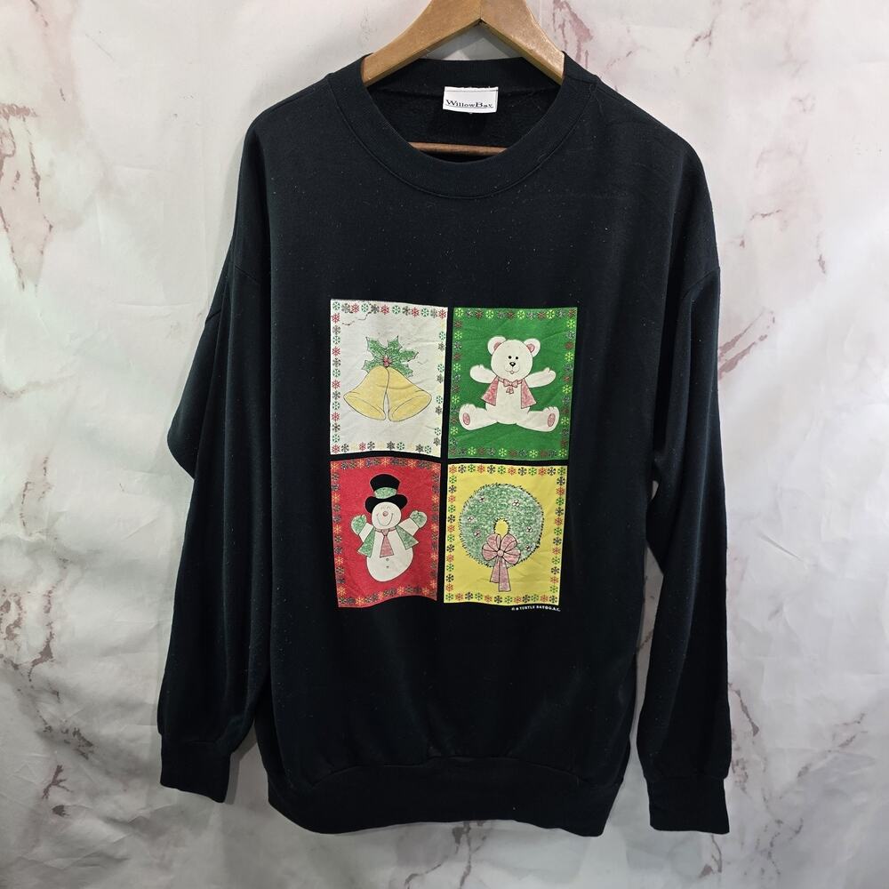 Vintage Christmas Sweatshirt Womens XL 90s Holiday Crew Teddy Snowman Wreath